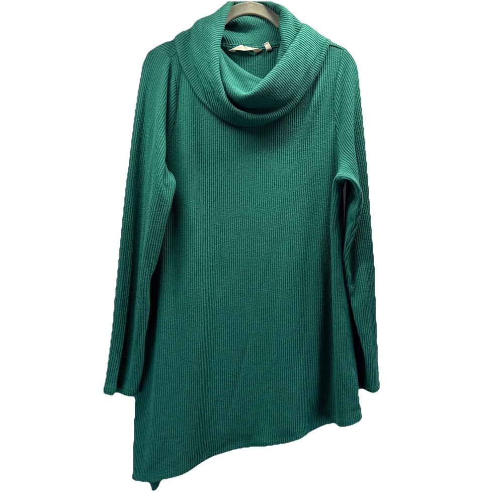 Soft Surroundings Cowl Neck Tunic Sweater Sz‎ Large Green Asymmetrical Y2K 90's